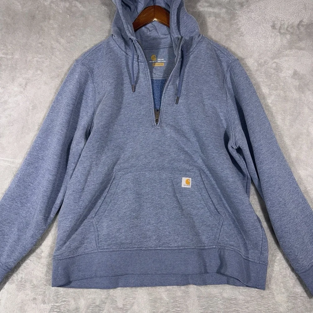 CARHARTT Men's 1/4 Zip Pullover Sweater 2XL Blue Hoodie
